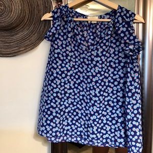 Kate Spade New York Flower Satin Silk Top - Blue